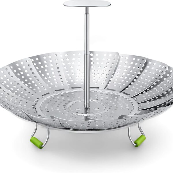 Steamer Basket, 3rd Generation Stainless Steel Vegetable Steamer with Extendable Handle for Cooking Food, Folding & Expandable Veggie Steam Insert, Fit Various Size Instant Pot (5.5" to 9")