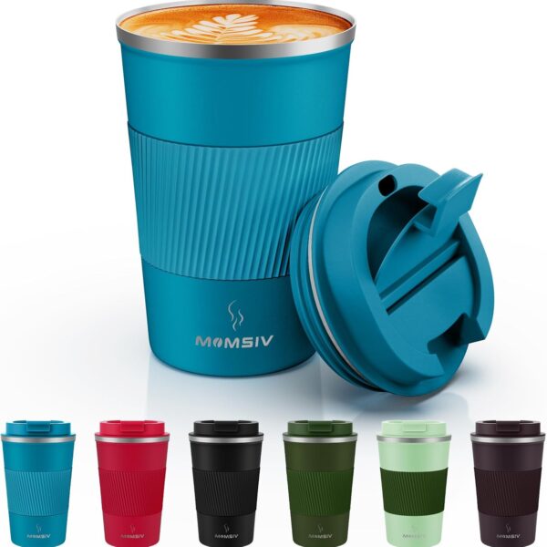 MOMSIV 12oz Travel Mug, Insulated Coffee Cup with Leakproof Lid, Travel Coffee Mug Vacuum Stainless Steel Double Walled Reusable Coffee Cup for Hot and Cold Water Coffee
