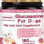 Glucosamine for Dogs - Joint Supplement for Dogs with Chondroitin, MSM, Omega 3, Hemp, Turmeric for Dog Joint Pain Relief, Dog Joint Supplement with Calcium Support Cartilage & Bone Health, 180 Chews