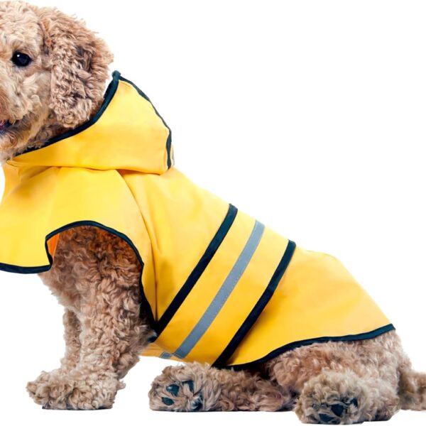 SPOT Rainy Days Slicker - Yellow Dog Rain Jacket With Hood, Reflective Strip for Safety, Leash Hole & Adjustable Velcro Belly Strap, 100% Polyester Water Resistant Pet Raincoat - Medium, 13in Long