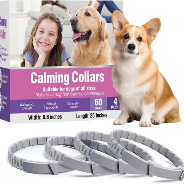 Calming Collar for Dogs 4 Packs Dog Pheromone Anti Anxiety Calm Collars to Relieve Stress and Bad Behavior Like Separation 25 Inches Adjustable