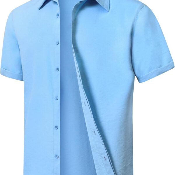 Men's Short Sleeve Button Down Shirt Lightweight Stretch Blend Summer Shirts Casual Vacation Beach Tops