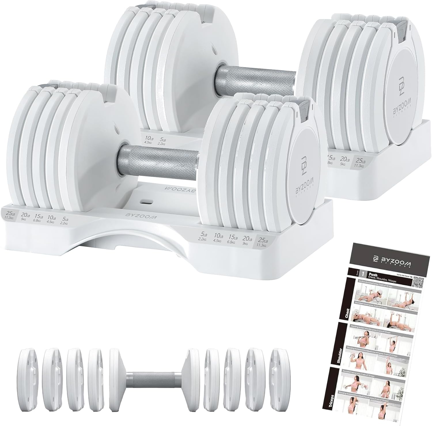 BYZOOM FITNESS Pure Series Adjustable Dumbbell - 12.5/25/27.5/75lb - ONE UNIT OR PAIR(check QTY before purchase) - 5-in-1/ 10-in-1 / 21-in-1 Flexible Hand Weights for Home Gym, Strength Training & Fitness Workouts, White OR Black BYZOOM FITNESS Pure Series Adjustable Dumbbell - 12.5/25/27.5/75lb - ONE UNIT OR PAIR(check QTY before purchase) - 5-in-1/ 10-in-1 / 21-in-1 Flexible Hand Weights for Home Gym, Strength Training & Fitness Workouts, White OR Black