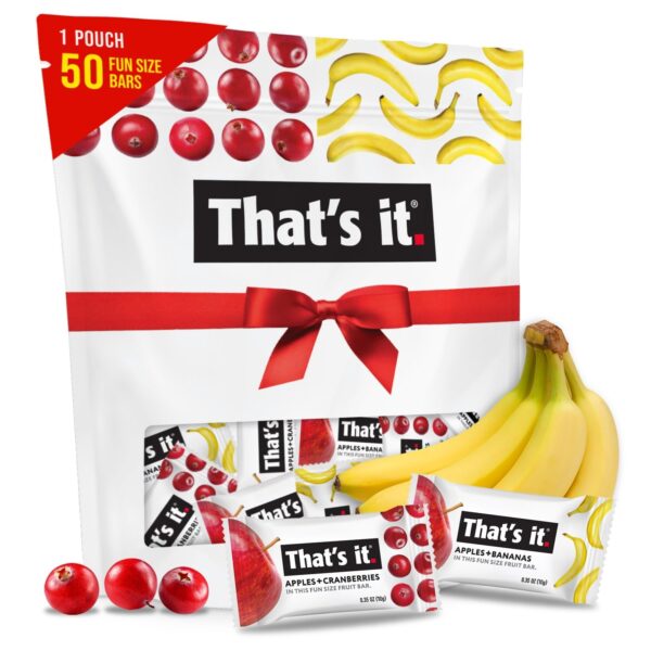 Thats it. Fun Size Fruit Bars Variety Pack (50 Pieces, 10g Each), Non-GMO, Kosher, Gluten Free, Breakfast Snacks, Allergy Friendly (Cranberry-Banana)