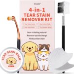 Tear Stain Remover Kit for Dogs & Cats with Tear Stain Comb, Tear Stain Balm, Eye Cotton Pads, Pro Powder Brush Gently Remove Tear Stain, Eye Debris, Discharge, Mucus Secretions