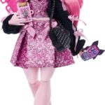 Monster High Doll, Draculaura in Pink Bow Dress and Black Cardigan with Pet Bat Count Fabulous and 7 Accessories Like Ramen, Lipstick and Purse