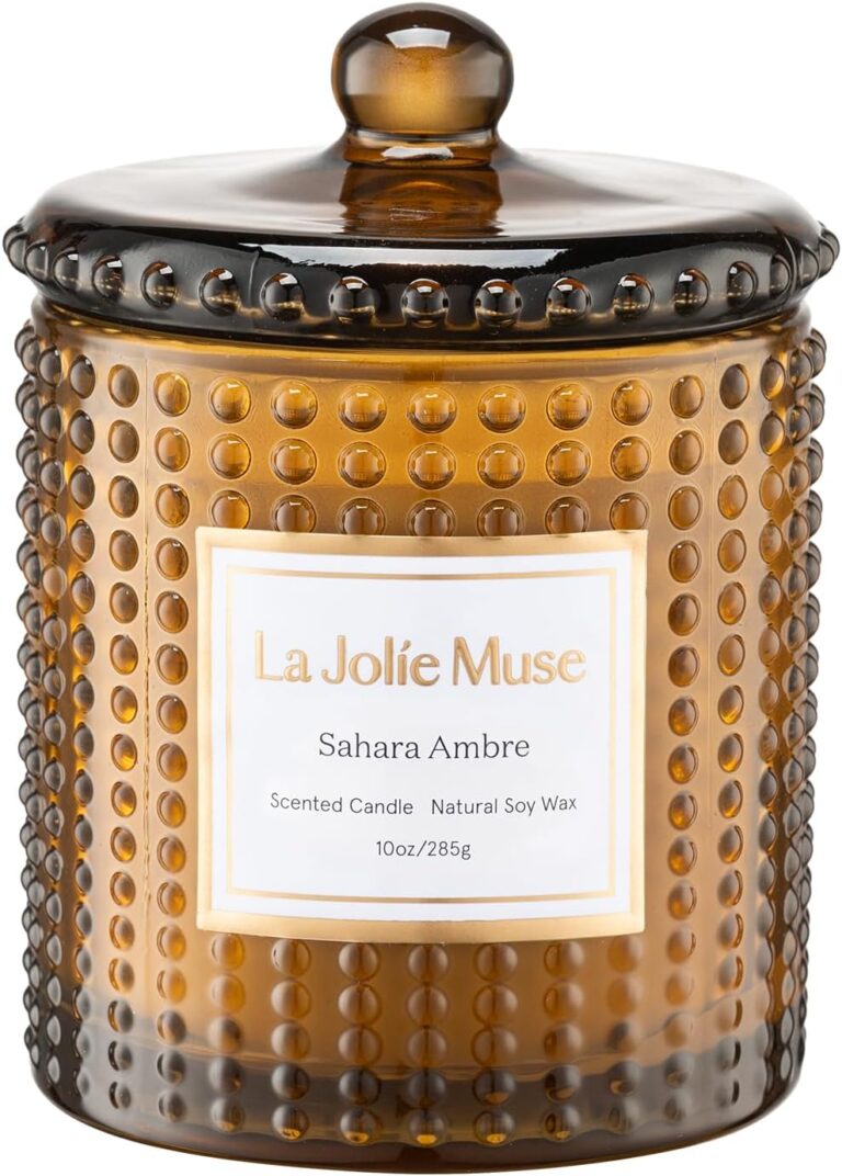 LA JOLIE MUSE Sahara Amber Scented Candle | Bergamot, Clove & Amber | 10 oz Soy Candle | Natural Soy Wax | 55 Hours Clean Burn | Gift-Ready for Cozy Nights | Elevated Home Dcor