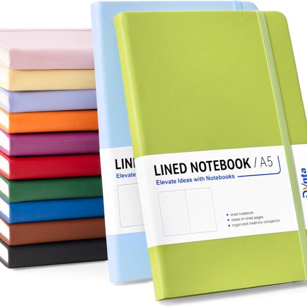 Dynta Lined Journal Notebooks for Women Men, 12 Pack A5 Hardcover Journals Bulk, 200 Pages/100 Sheets, 5.8 x 8.4 inch, 12 Colors, College Ruled Notebooks for Work, Writing, Note Taking