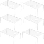 iPEGTOP Set of 6 Large (15.7 x 9.4 Inch) Kitchen Cabinet Organizer Shelf, Wire Freezer Storage Shelves Rack, Rustproof Steel Metal Shelf Riser for Dish Plates Pantry Cupboard Organization, White
