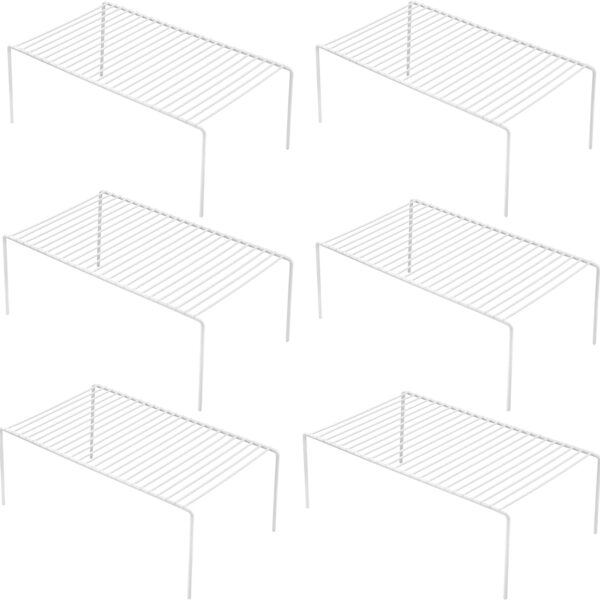 iPEGTOP Set of 6 Large (15.7 x 9.4 Inch) Kitchen Cabinet Organizer Shelf, Wire Freezer Storage Shelves Rack, Rustproof Steel Metal Shelf Riser for Dish Plates Pantry Cupboard Organization, White