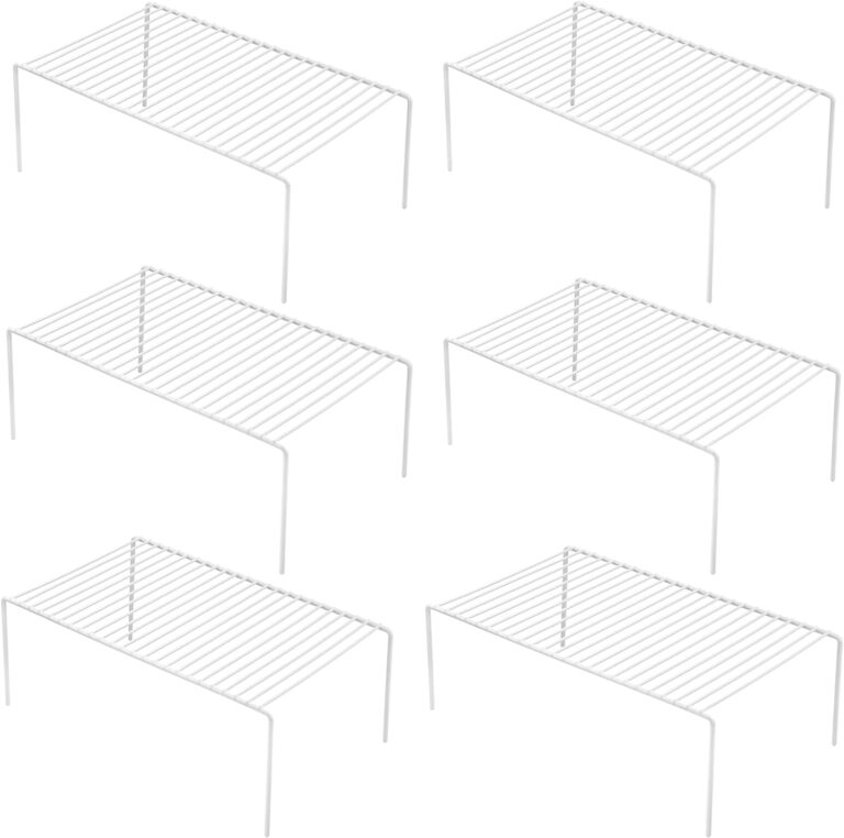 iPEGTOP Set of 6 Large (15.7 x 9.4 Inch) Kitchen Cabinet Organizer Shelf, Wire Freezer Storage Shelves Rack, Rustproof Steel Metal Shelf Riser for Dish Plates Pantry Cupboard Organization, White