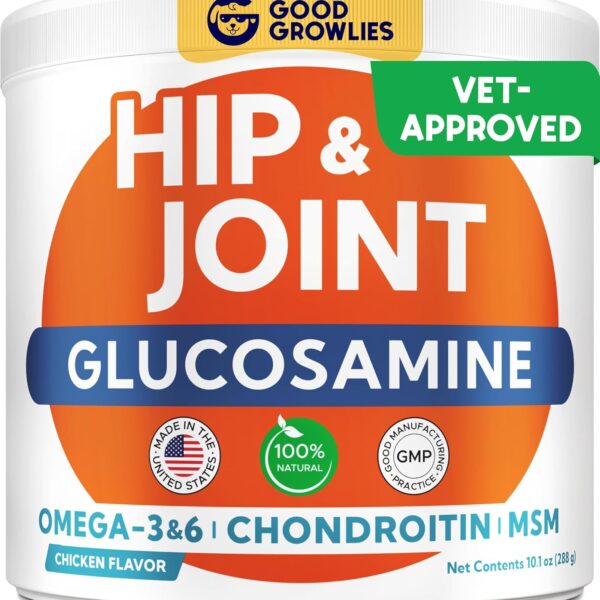 Glucosamine for Dogs Hip & Joint Supplement - Chondroitin, Omega-3, MSM - Joint Health & Pain Relief - Senior & Large Dogs - Made in USA - 120 Mobility Chews