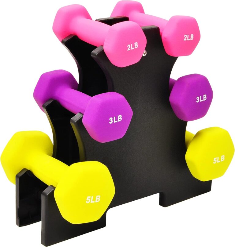 Fitvids Set of 6 Neoprene Dumbbell Hand Weights, Set with Rack: 2/3/5 Pairs