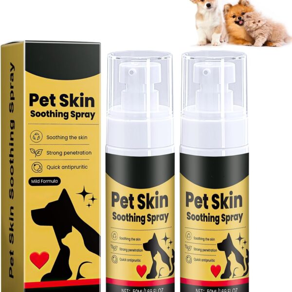 2Pcs Pet Skin Soothing Spray for Dogs,Pet Skin Treatment Spray for Dogs and Cats - Nature Soothing Solution for It-chy Skin and Reduces Scratching,Pet Skin Soothing Spray for All Animals(50ml/1.69oz)