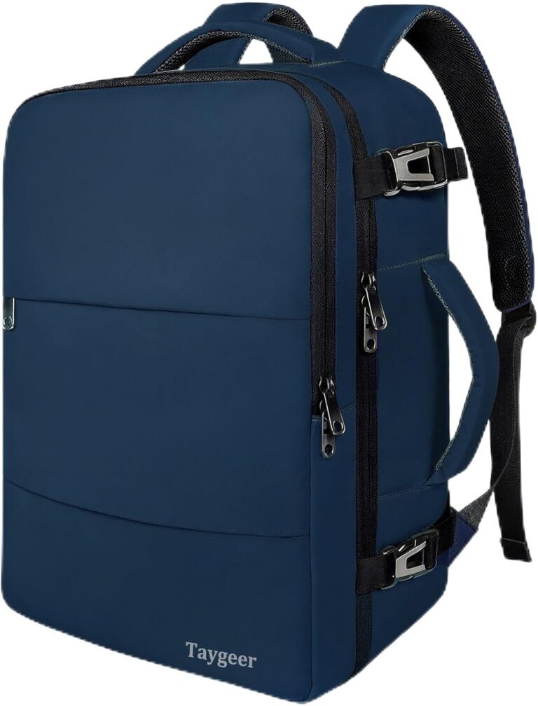 Taygeer Carry On Backpack, 35L Travel Backpack for Women Airline Approved, Laptop Bag with Water Bottle Pocket & Shoe Pouch, Personal Item Mochila for College Business Trip Weekender, Dark Blue