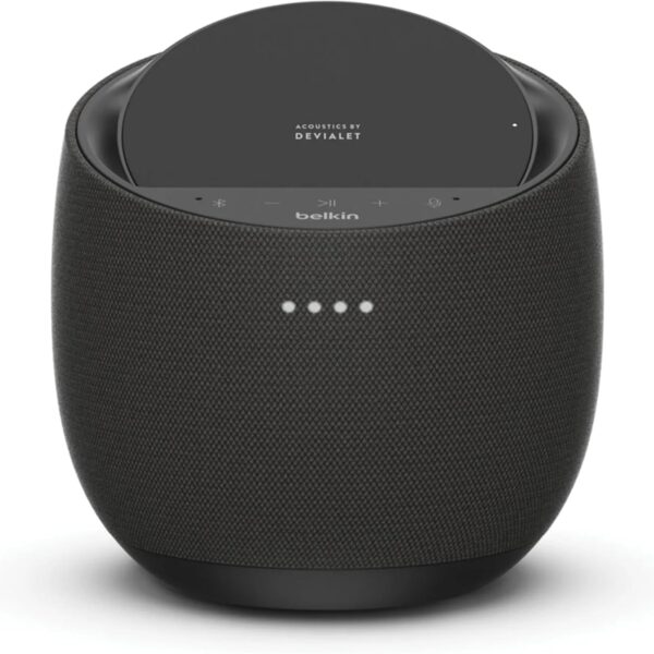 Belkin SOUNDFORM Elite Hi-Fi Smart Speaker + Wireless Charger (Alexa Voice-Controlled Bluetooth Speaker) Sound Technology By Devialet, Fast Wireless Charging for iPhone, Samsung Galaxy & More - White