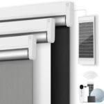Motorized Blackout Smart Roller Blinds with Remote Control & Solar Panel - Automatic Electric Shades for Windows, Compatible with Alexa - White,34" W*72" H