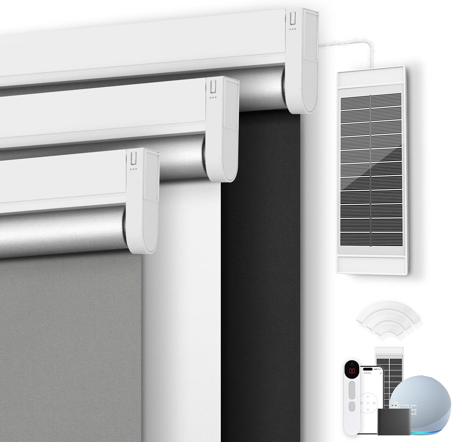 Motorized Blackout Smart Roller Blinds with Remote Control & Solar Panel - Automatic Electric Shades for Windows, Compatible with Alexa - White,34" W*72" H Motorized Blackout Smart Roller Blinds with Remote Control & Solar Panel - Automatic Electric Shades for Windows, Compatible with Alexa - White,34" W*72" H