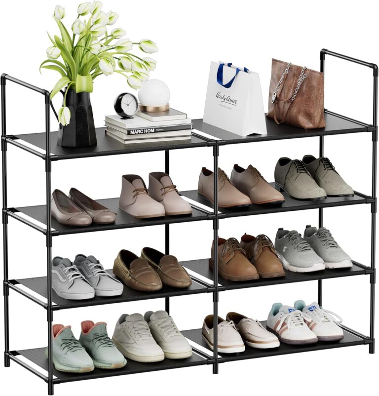 FIDUCIAL HOME 4 Tiers Shoe Rack Organizer 16-20 Pairs Stackable Shoe Storage Shelf Durable for Closet Entryway, Black