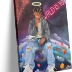 B.B.F MAKE Juice WRLD Canvas Wall Art Pop Rapper Sitting on World Poster Cosmic Picture Artwork, Music and Galaxy Aesthetic Wall Decor for Living Room Bedroom Game Room Bar Studio, Framed 8x10inch
