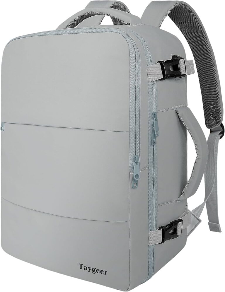 Taygeer Carry On Backpack, Womens Travel Backpack with USB Charging Port & Shoe Pouch, Laptop Mochila 15.6inch Flight Approved, College Teacher Tote Bag for Business Travel Supplies, Grey