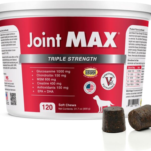 TS Joint Supplement Vet Formulated Pain & Inflammation Relief Treats Hip Dysplasia & Arthritis, Glucosamine, Chondroitin, Turmeric, MSM, HA, Creatine, Omega 3 EPA + DHA.120 Soft Chews