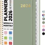 2026 Planner, Weekly and Monthly Calendar Planner Book, January 2026 - December 2026, Hardcover Spiral Planner with Monthly Tabs, Notes Pages, Perfect for Women & Men, A5 (6.4" x 8.5") - Green
