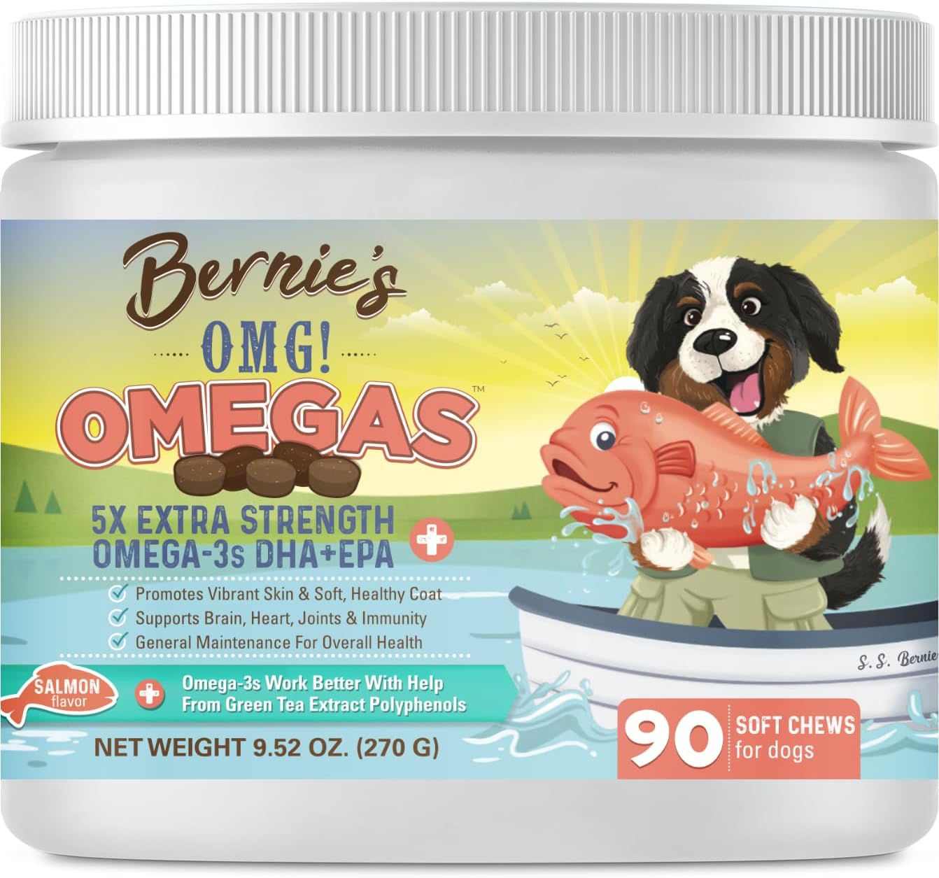Bernie's OMG! Omegas Chews for Dogs - 5X Extra Strength DHA+EPA, Fish Oil, Healthy Skin & Coat, Allergy Relief, Joint Supplement (Salmon Flavor) Bernie's OMG! Omegas Chews for Dogs - 5X Extra Strength DHA+EPA, Fish Oil, Healthy Skin & Coat, Allergy Relief, Joint Supplement (Salmon Flavor)