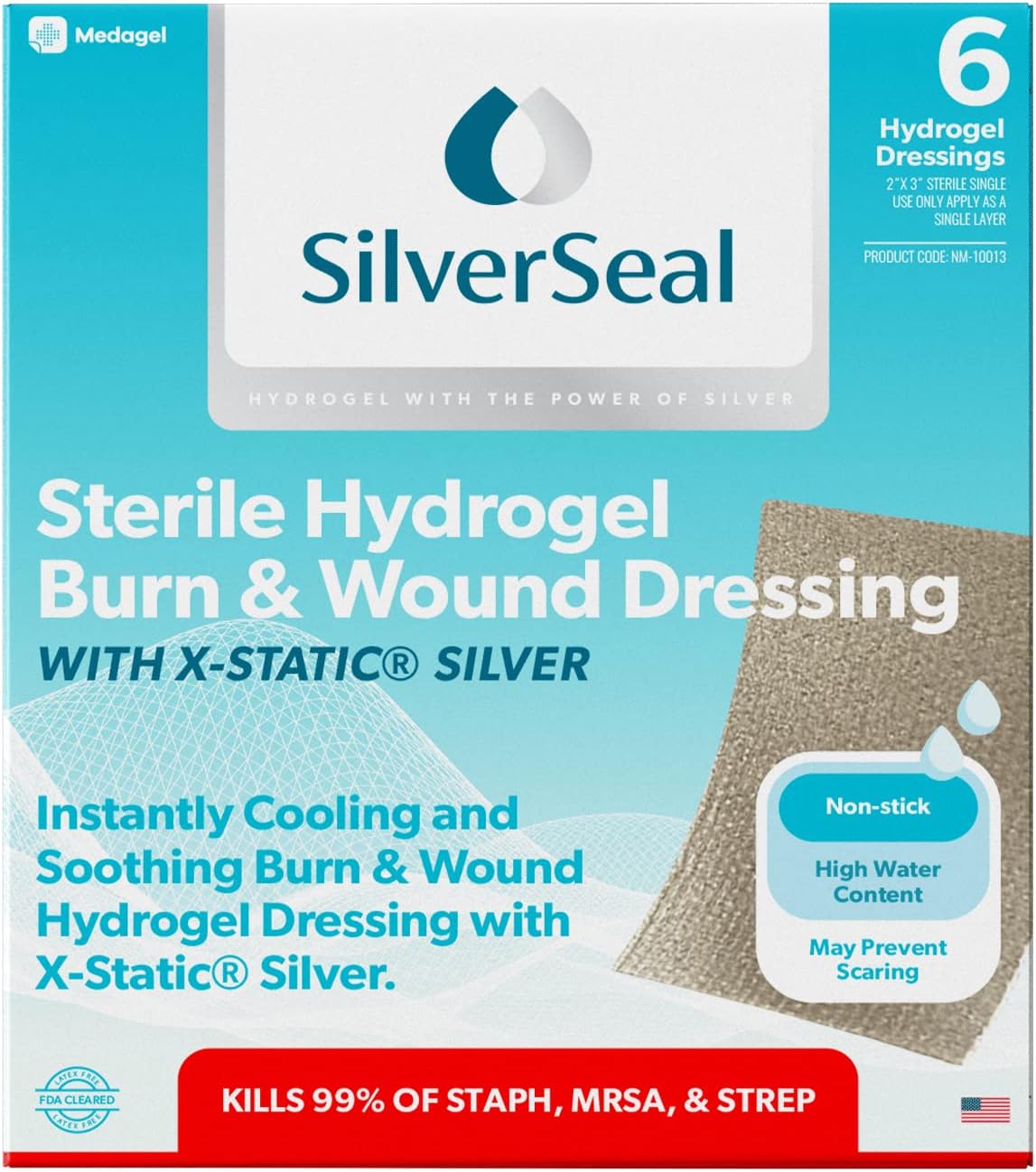 SilverSeal Burn and Wound Dressing, Hydrogel Pads with X-Static Silver, Soothing, Moist & Protective for Burns, Cuts & Wounds, 2" x 3" Sterile Dressings, 6 Count SilverSeal Burn and Wound Dressing, Hydrogel Pads with X-Static Silver, Soothing, Moist & Protective for Burns, Cuts & Wounds, 2" x 3" Sterile Dressings, 6 Count
