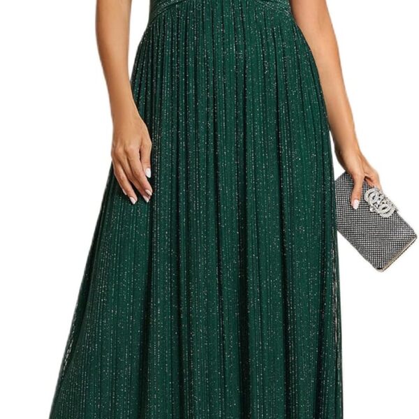 Ever-Pretty Women's Glitter Halter Sleeveless Formal Dresses Evening Gowns Pleated A-line Wedding Guest Dress 41961