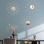 Uaussi 3 Pack Crystal Sunburst Wall Mirror Dcor Rhinestone Mirrors Decorative Home Wall Art for Living Room Bedroom Entryway(Crystals Silver)