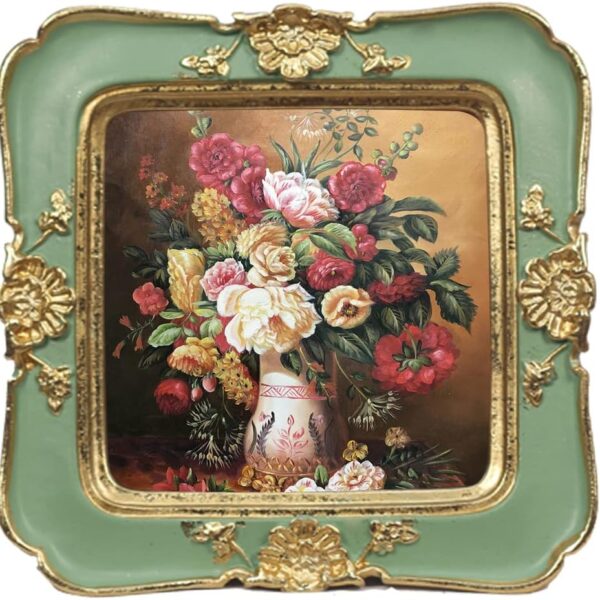 WINPLUS+ Vintage Picture frames 3x3,Luxury Antique Photo Frames With Golden Embossed Flower Furnishing, Retro Style Decor, Wall and Tabletop Display, Art Gallery (3 * 3-Green)