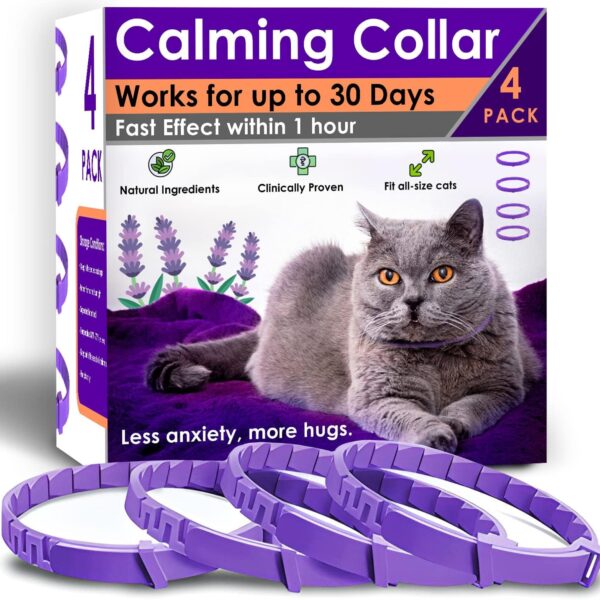 4 Pack Calming Collar for Cats  Pheromone Cat Calming Collar Cat Anxiety Relief and Stress  Adjustable Water Resistant Breakaway Calming Collars Natural Ingredients Pheromones Rapid Effect