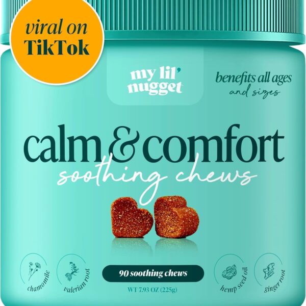 My Lil' Nugget  Vet-Approved Calming Chews for Dogs | All-Natural Calm Treat for Noise, Travel & Home Alone | Chamomile & Melatonin | All-Ages - Senior Dog to Puppy | 90 BeefFlavor Soft Chews