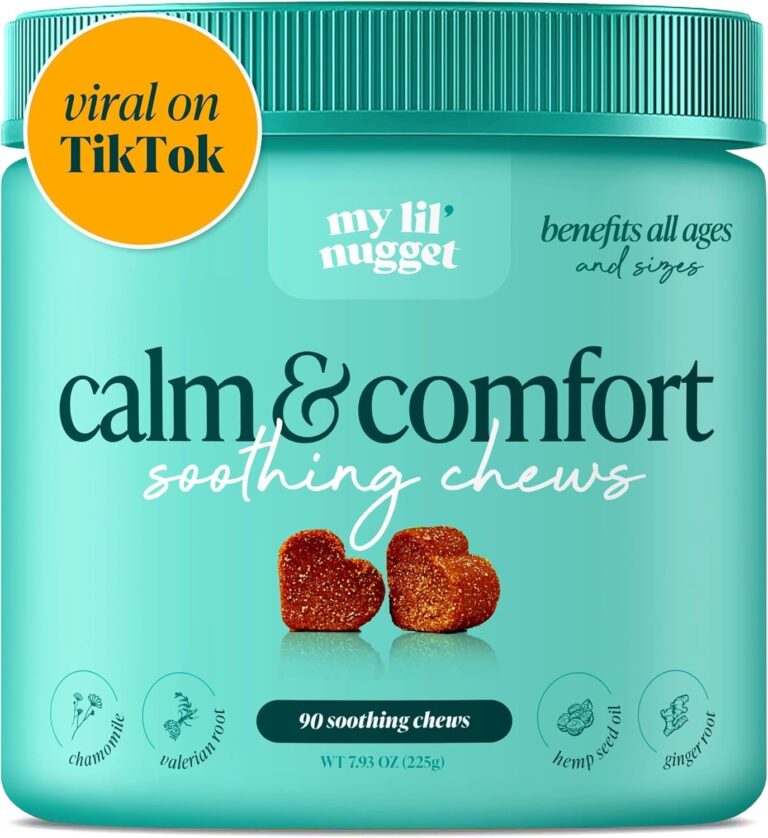 My Lil' Nugget  Vet-Approved Calming Chews for Dogs | All-Natural Calm Treat for Noise, Travel & Home Alone | Chamomile & Melatonin | All-Ages - Senior Dog to Puppy | 90 BeefFlavor Soft Chews