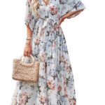 ANRABESS Womens 1/2 Sleeve Beach Wedding Guest Maxi Dresses 2026 Summer Wrap V Neck Boho Floral Flowy Slit Long Dresses