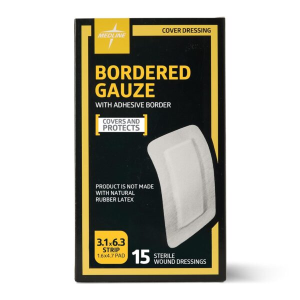Medline Sterile Bordered Gauze, 3" x 6" with 1.5" x 4" Pad (Pack of 15)