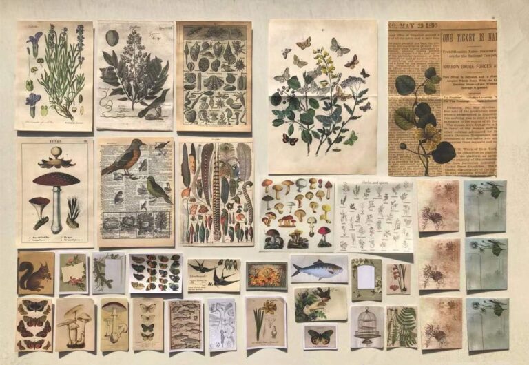 DESEACO Vintage Aesthetic Posters for Wall Decor, Green Botanical Art for Teen Girls Rooms, Cute Plant Journaling Supplies and Nature-Inspired Collage Kit