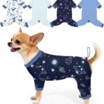 Bienbee Dog Pajamas, 4 Pack Dog Recovery Suit Shedding Suit Cute Soft Puppy Clothes Dogs Pjs Onesies Jammies Adjustable Breathable & Stretchy Clothes for Small Medium Large Dogs Girl Boy Puppy-S