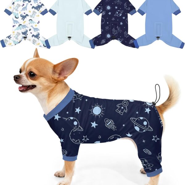 Bienbee Dog Pajamas, 4 Pack Dog Recovery Suit Shedding Suit Cute Soft Puppy Clothes Dogs Pjs Onesies Jammies Adjustable Breathable & Stretchy Clothes for Small Medium Large Dogs Girl Boy Puppy-S