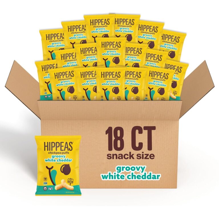 HIPPEAS Chickpea Puffs, Groovy White Cheddar, Gluten Free Snacks, Dairy Free, Vegan, 0.8oz, Pack of 18, 3g Protein, 2g Fiber, Crunchy, Nutritious, Baked Plant Protein Snack, Non-GMO, Kosher