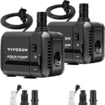 VIVOSUN 2-pack 210GPH Submersible Pump(800L/H, 8W), Ultra Quiet Water Pump with 3.3ft High Lift, Fountain Pump with 5ft Power Cord, 2 Nozzles for Fish Tank, Pond, Aquarium, Statuary, Hydroponics