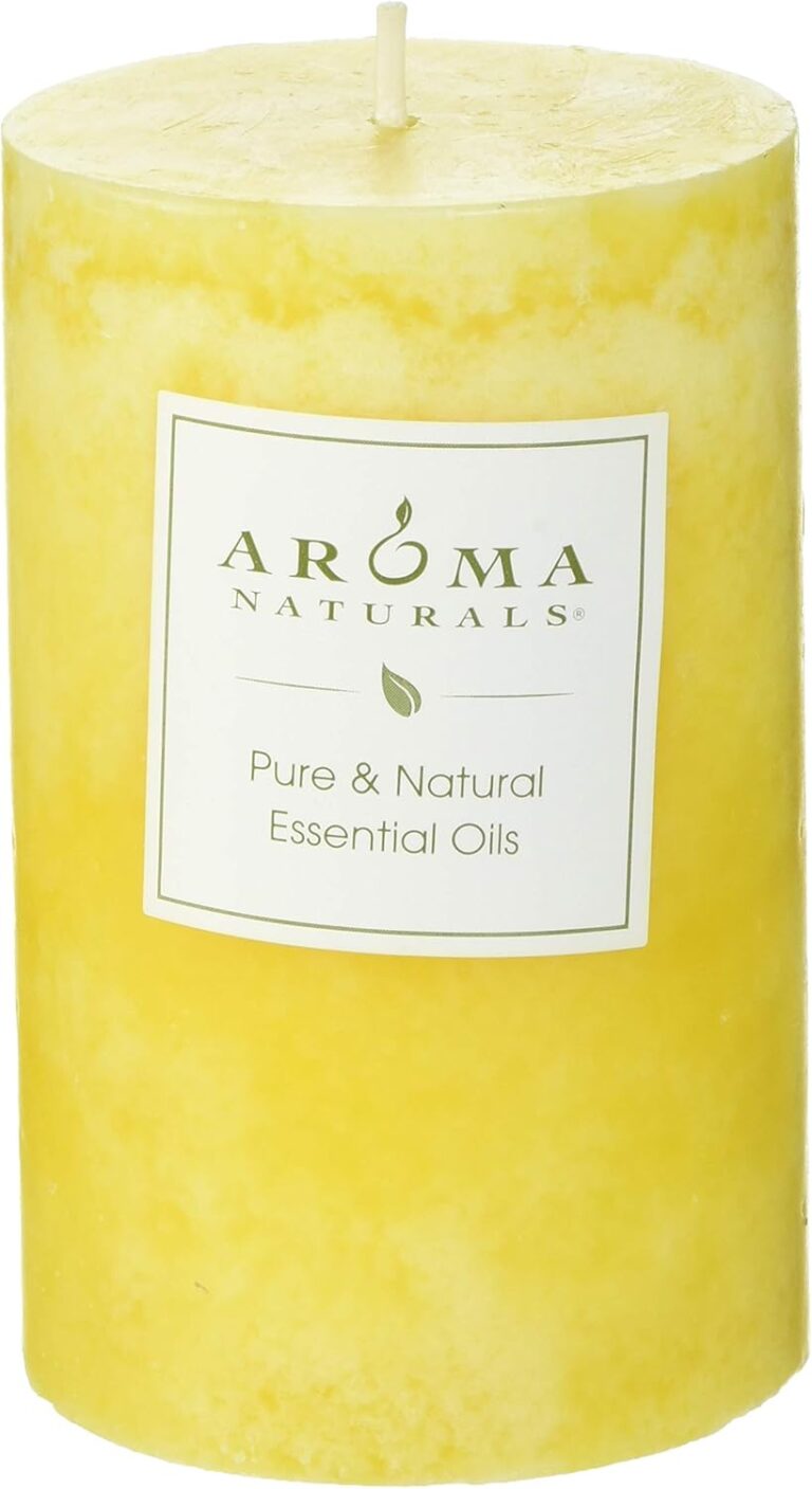Aroma Naturals Essential Oil Orange and Lemongrass Scented Pillar Candle, Ambiance, 2.5 inch x 4 inch, Yellow