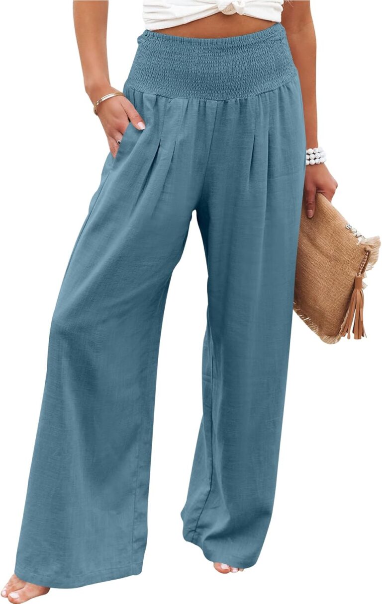 ANRABESS Women Linen Palazzo Pants Summer Boho Wide Leg High Waist Casual Lounge Pant 2026 Beach Travel Vacation Outfits