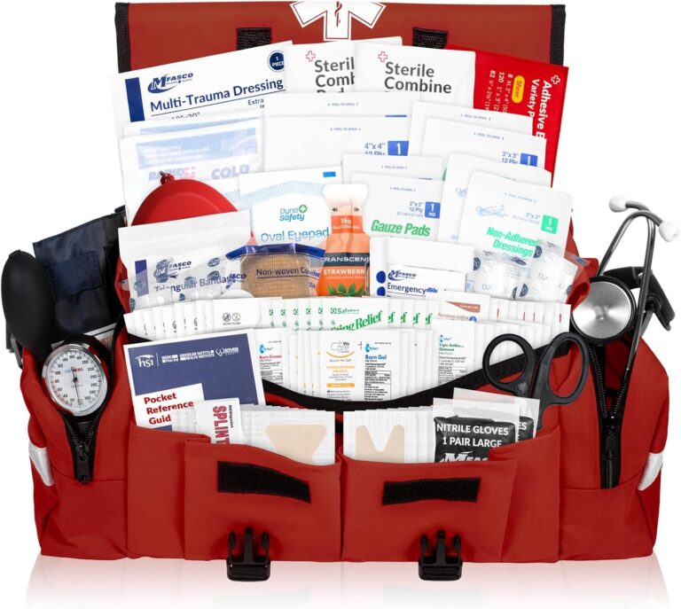 MFASCO Complete Emergency Response First Aid Kit Trauma Bag - 415 Piece Fully Stocked Supplies for Disaster Preparedness | for Business, Schools, Organizations, Groups, Home Safety (Reflective - Red)