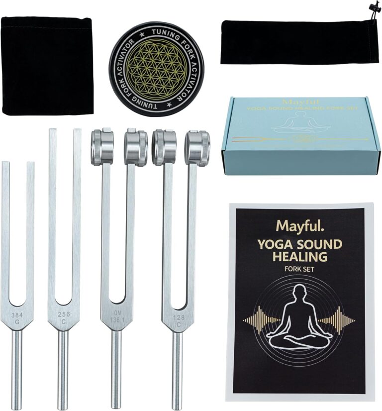 Tuning Forks for Healing Set - 128Hz, 136Hz, 256Hz, 384Hz with Activator - Weighted & Unweighted Sound Therapy Tools for Chakra Balance, Yoga, Meditation & Relaxation in Velvet Pouch