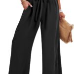 Caracilia Wide Leg Palazzo Pants for Women Summer High Waist Flowy Loose Casual Lounge Trousers Beach Travel Vacation Clothes