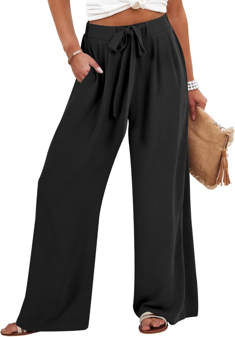Caracilia Wide Leg Palazzo Pants for Women Summer High Waist Flowy Loose Casual Lounge Trousers Beach Travel Vacation Clothes