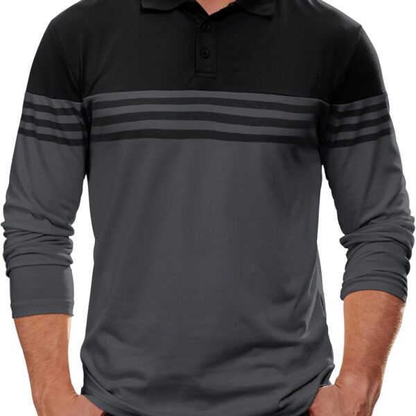 Men Casual Striped Polo Classic Long Sleeve Regular Fit Shirts (S-2XL)