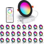 Black 24 Pack Smart Recessed Lighting 4 Inch RGBCW Color Changing 12W LED Downlight with Junction Box,1080 Lumen Recessed Ceiling Light Compatible with Alexa,Dimmable by Bluetooth Control